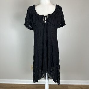 Black Lace 2XL Renaissance Dress Midi Fairy Black Whimsigoth Vamp Witchy Goth